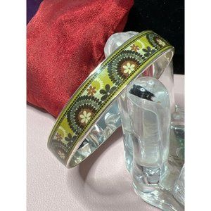 Vera Bradley Bracelet, Signed, Enameled Bangle Floral Design, Burgandy Flowers o
